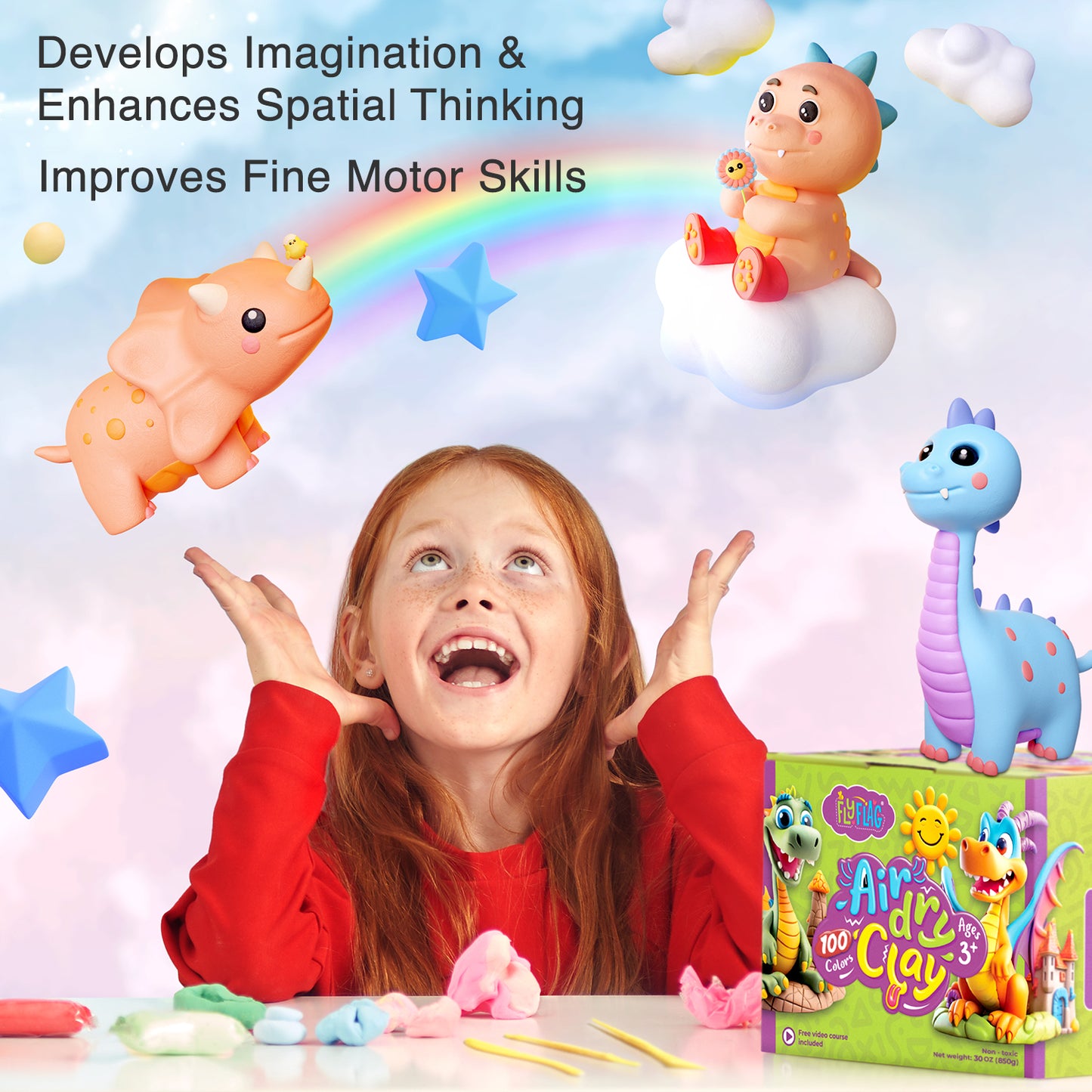 Air Dry Clay Kit - 100 Colors, Soft & Ultra Light, Modeling Clay for Kids with Tools and Tutorials
