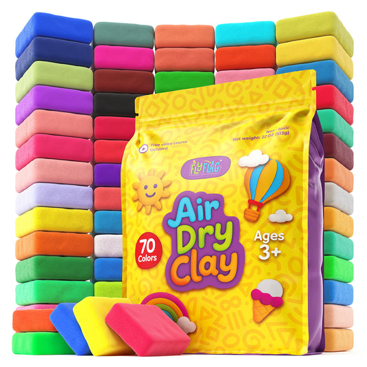 Air Dry Clay Kit - 70 Colors, Soft & Ultra Light, Modeling Clay for Kids with Tools and Tutorials
