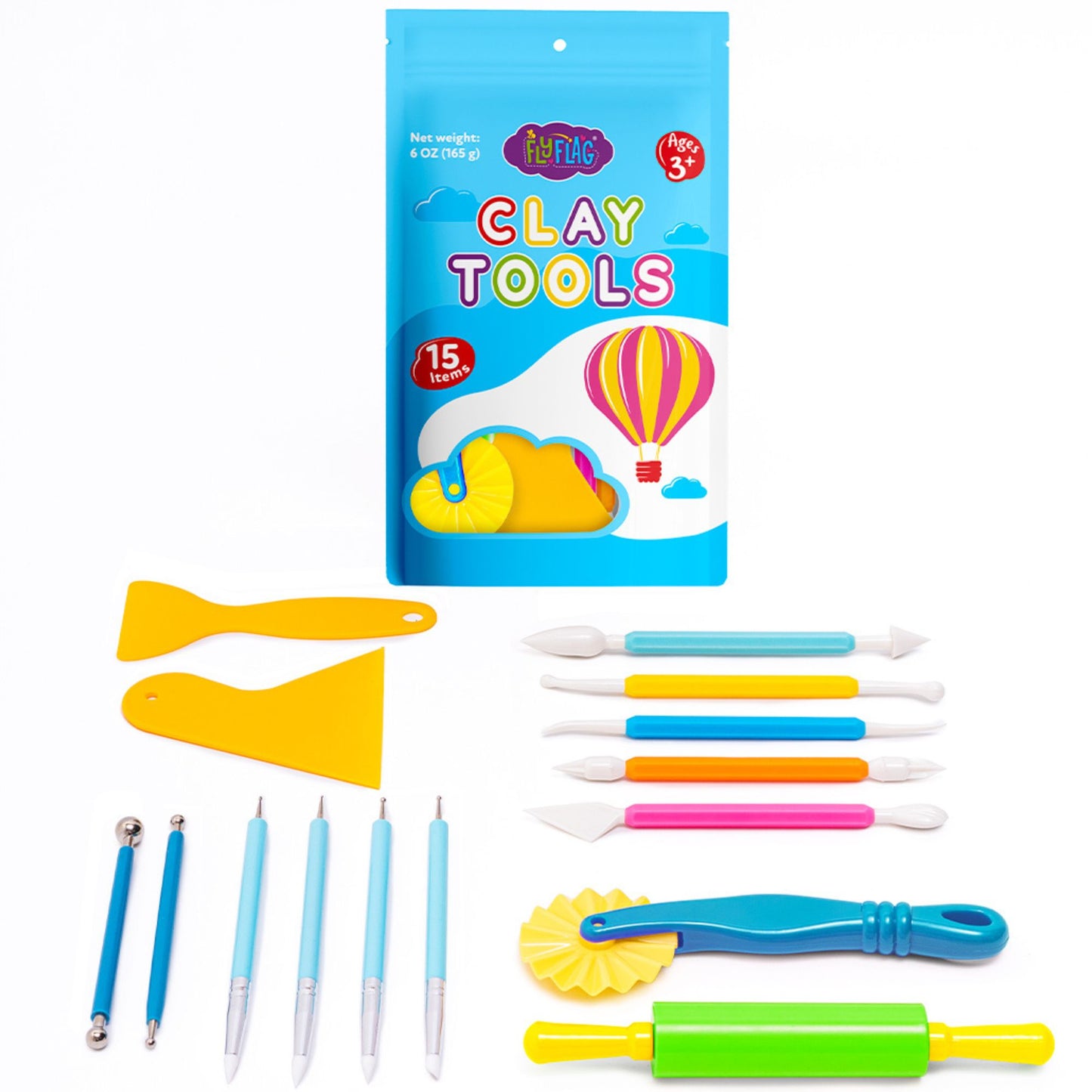 Air Dry Clay Tools Kit, 20 Pcs – Includes Ball Stylus, Rubber Pens, Rolling Pin, Plastic Scrapers, and Modeling Tools