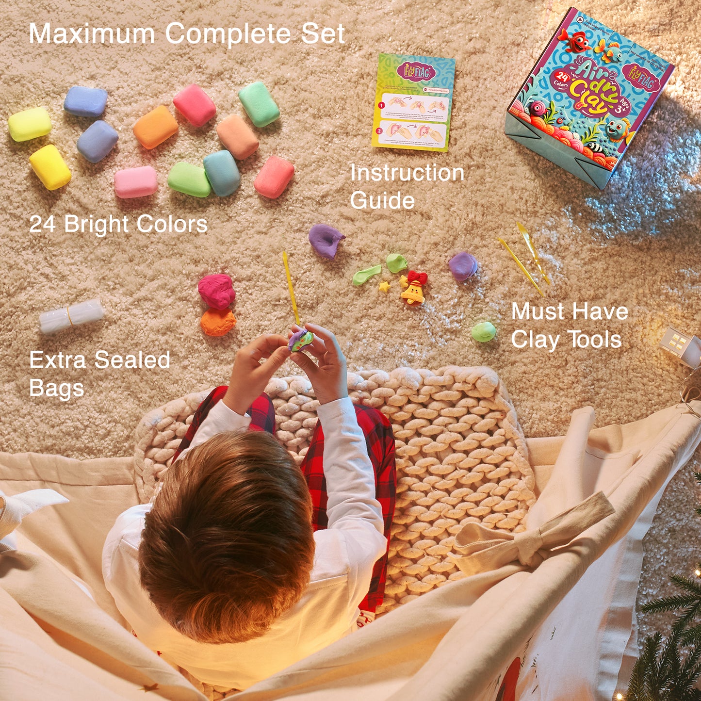 Air Dry Clay 24 Colors, Soft & Ultra Light, Modeling Clay for Kids with Accessories, Tools and Tutorials