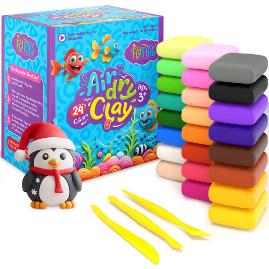 Air Dry Clay 24 Colors, Soft & Ultra Light, Modeling Clay for Kids with Accessories, Tools and Tutorials