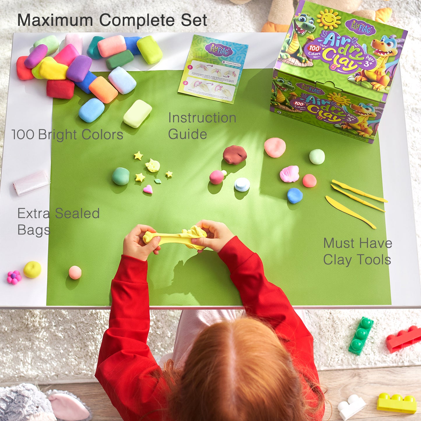 Air Dry Clay Kit - 100 Colors, Soft & Ultra Light, Modeling Clay for Kids with Tools and Tutorials