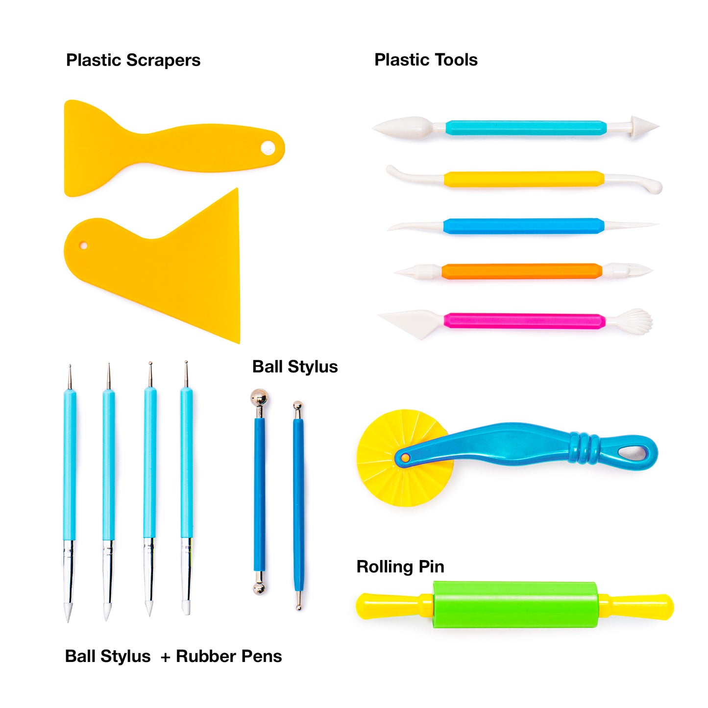 Air Dry Clay Tools Kit, 20 Pcs – Includes Ball Stylus, Rubber Pens, Rolling Pin, Plastic Scrapers, and Modeling Tools