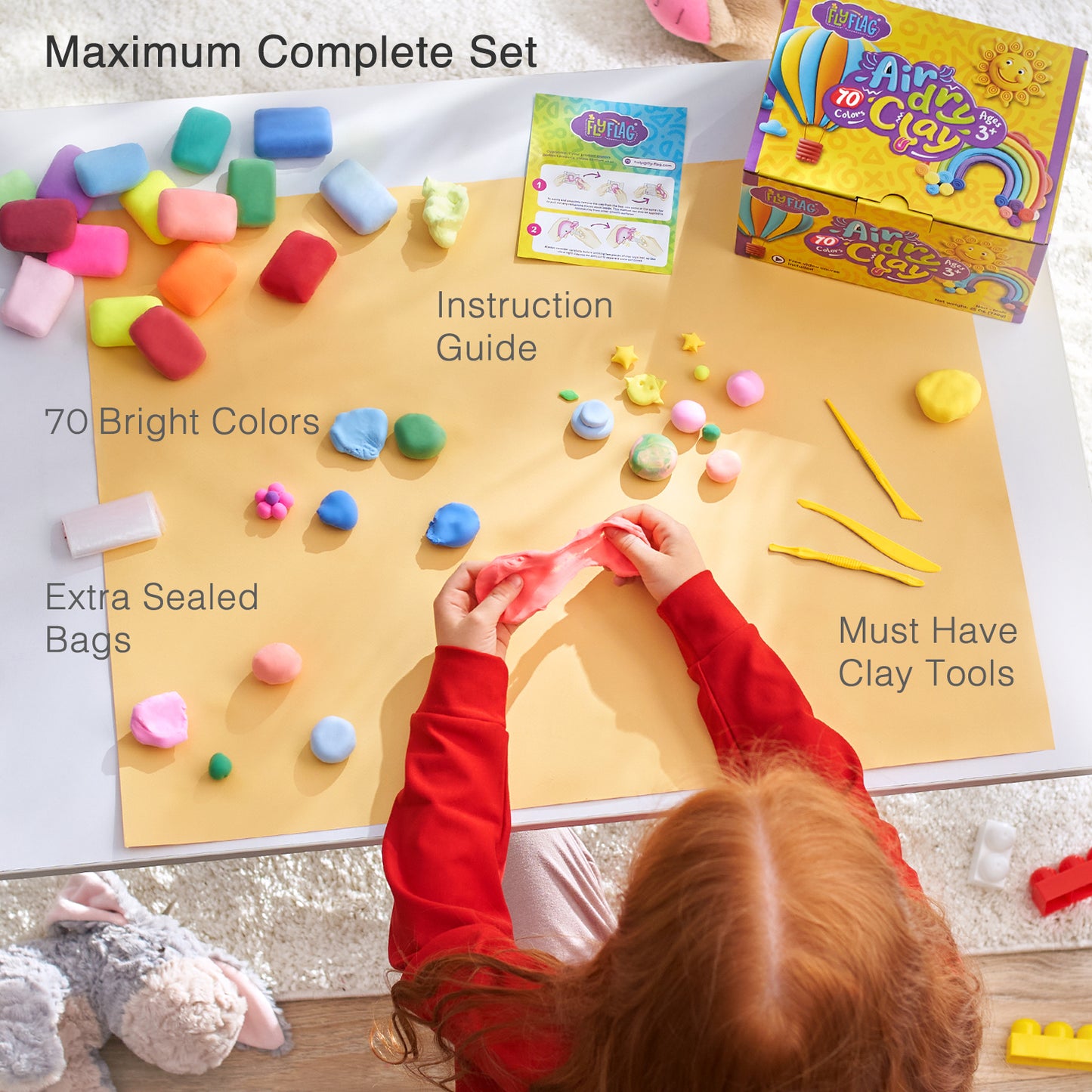 Air Dry Clay Kit - 70 Colors, Soft & Ultra Light, Modeling Clay for Kids with Tools and Tutorials