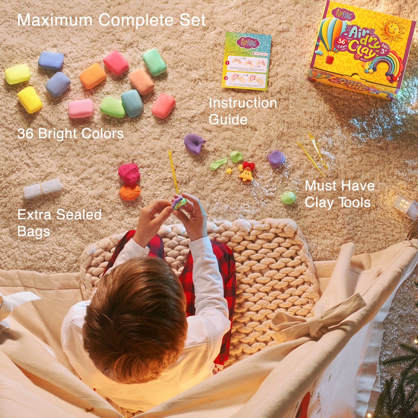 Air Dry Clay Kit - 36 Colors, Soft & Ultra Light, Modeling Clay for Kids with Accessories, Tools and Tutorials