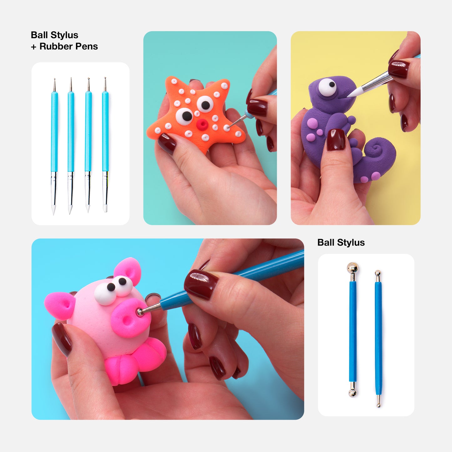 Air Dry Clay Tools Kit, 20 Pcs – Includes Ball Stylus, Rubber Pens, Rolling Pin, Plastic Scrapers, and Modeling Tools