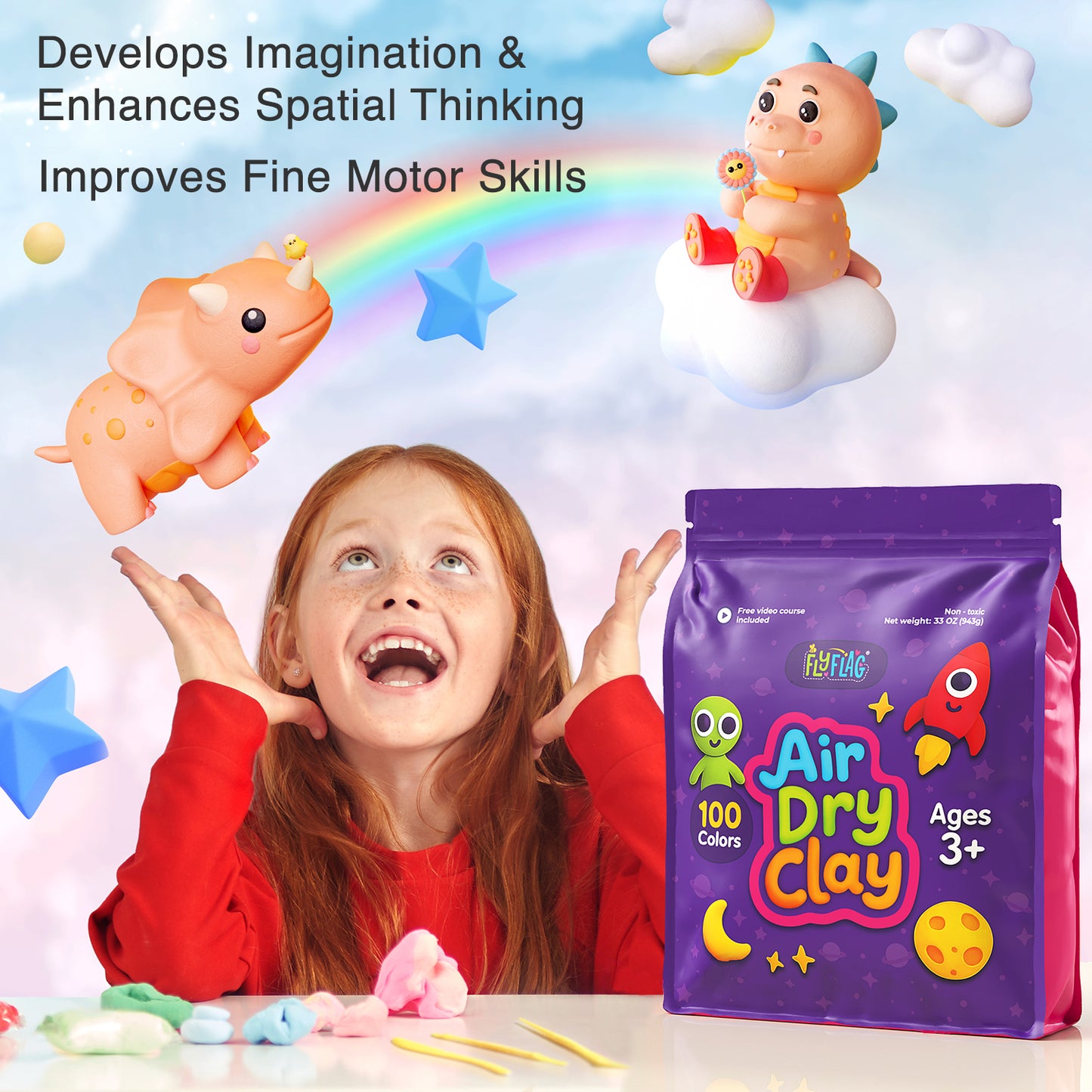 Air Dry Clay Kit - 100 Colors, Soft & Ultra Light, Modeling Clay for Kids with Tools and Tutorials