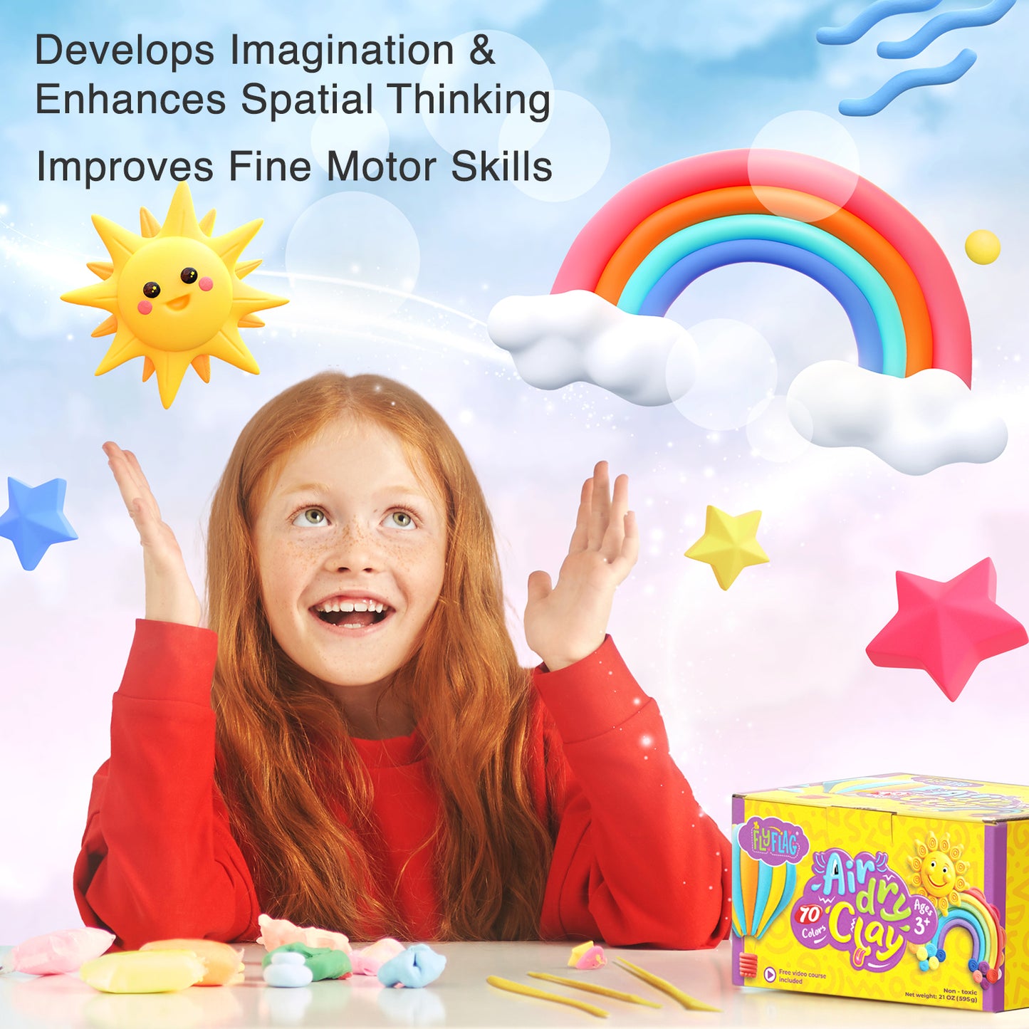 Air Dry Clay Kit - 70 Colors, Soft & Ultra Light, Modeling Clay for Kids with Tools and Tutorials