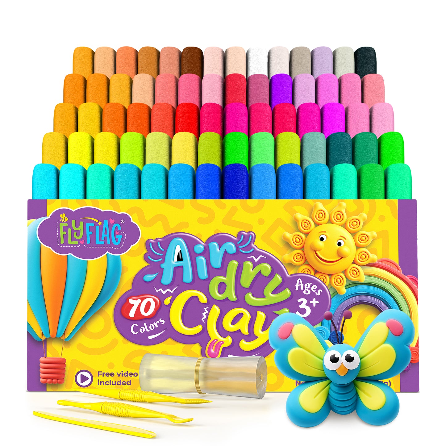 Air Dry Clay Kit - 70 Colors, Soft & Ultra Light, Modeling Clay for Kids with Tools and Tutorials